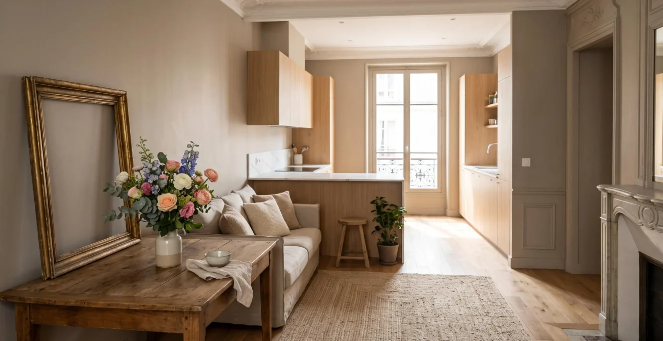 Interieur de sejour renove baigne de lumiere naturelle symbolisant la plus-value d'un bien avant sa vente